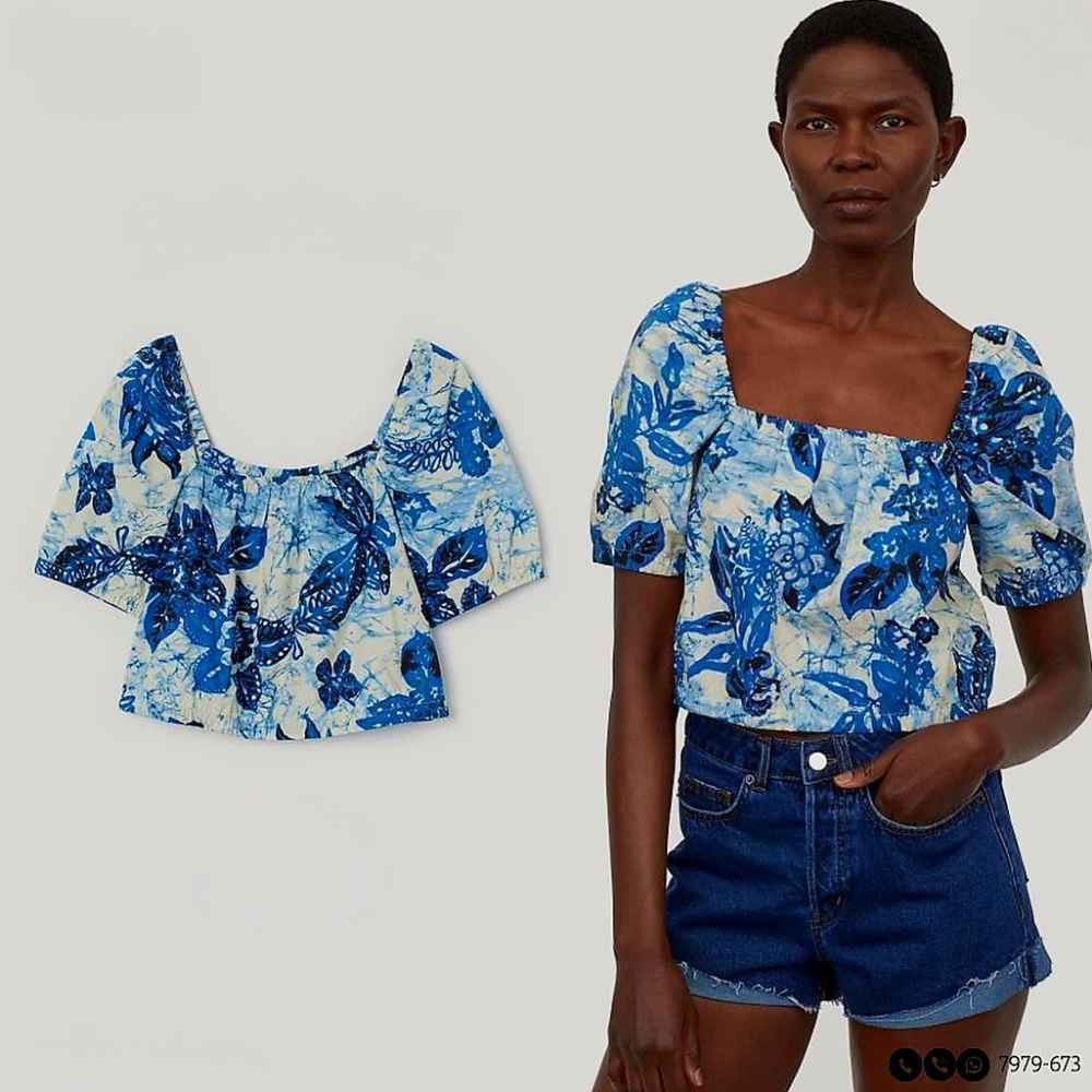 H&M Floral Blue Top